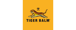 Tiger Balm logo with tiger illustration and bold text.